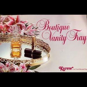 NOS - Vintage Karew Goldtone Filigree Mirror Vanity Tray